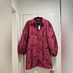 Vibrant Pink Leaf Patterned Dress